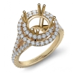 Round Semi Mount French V Cut Pave Diamond Engagement Ring 18k Yellow Gold 1.3Ct - javda.com 