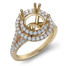 Round Semi Mount French V Cut Pave Diamond Engagement Ring 14k Gold Yellow  (1.3Ct. tw.)