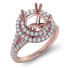 Round Semi Mount French V Cut Pave Diamond Engagement Ring 14k Rose Gold  (1.3Ct. tw.)