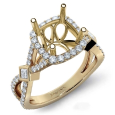 Round Halo U Cut Prong Diamond Engagement Ring Semi Mount 14k Gold Yellow  (0.9Ct. tw.)