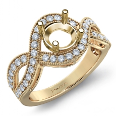 Halo Set Diamond Engagement 14k Gold Yellow Round Semi Mount Milgrain Ring  (0.45Ct. tw.)