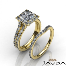 Bridal Split Shank Halo diamond Ring 18k Gold Yellow
