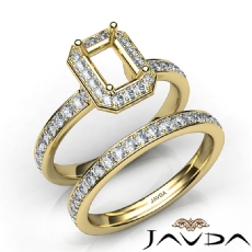 Emerald Halo Diamond Semi Mount Engagement Ring Bridal Set 14k Gold Yellow  (0.95Ct. tw.)