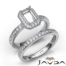 Emerald Halo Diamond Semi Mount Engagement Ring Bridal Set 14K White Gold 0.95Ct