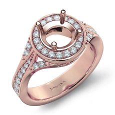 Diamond Engagement Halo Pave Set Ring Round Semi Mount 14k Rose Gold  (0.45Ct. tw.)