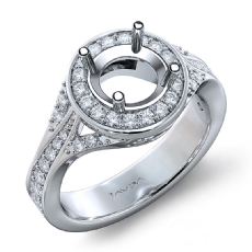 Diamond Engagement Halo Pave Set Ring Round Semi Mount 14K White Gold 0.45Ct