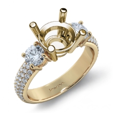3 Stone Diamond Engagement Ring Round Semi Mount Prong Set 14k Gold Yellow  (0.9Ct. tw.)