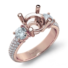 3 Stone Diamond Engagement Ring Round Semi Mount Prong Set 14k Rose Gold  (0.9Ct. tw.)