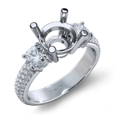 3 Stone Diamond Engagement Ring Round Semi Mount Prong Set 14k White Gold 1.35Ct