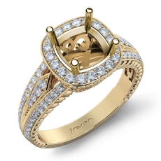 Diamond Vintage Engagement Halo Ring Cushion Semi Mount 14k Gold Yellow Band  (0.8Ct. tw.)