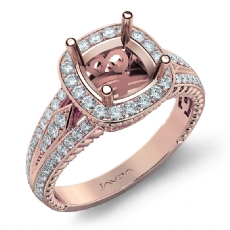 Diamond Vintage Engagement Halo Ring Cushion Semi Mount 14k Rose Gold Band  (0.8Ct. tw.)