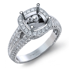 Diamond Vintage Engagement Halo Ring Cushion Semi Mount 14K White Gold 0.80Ct
