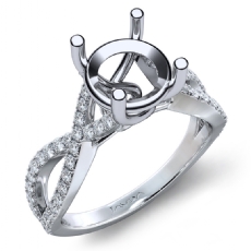 French Cut Pave Diamond Engagement Ring 14k White Gold Round Semi Mount 0.44Ct