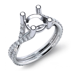 French Cut Pave Diamond Engagement Round Semi Mount 14K White Gold Ring 0.45Ct