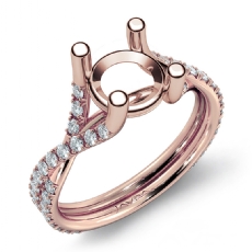 French Cut Pave Diamond Engagement Round Semi Mount 14k Rose Gold Ring  (0.45Ct. tw.)