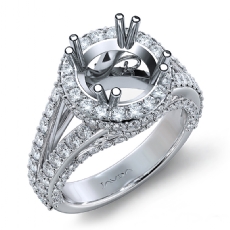 Halo Prong Set Diamond Engagement Round Ring 14K White Gold Semi Mount 1.70Ct