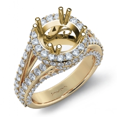 Halo Prong Set Diamond Engagement Round Ring 14k Gold Yellow Semi Mount  (1.7Ct. tw.)