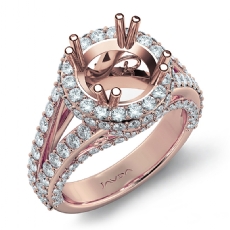Halo Prong Set Diamond Engagement Round Ring 14k Rose Gold Semi Mount  (1.7Ct. tw.)