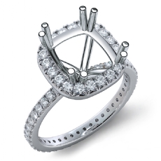 Diamond Engagement Halo French Cut Ring Cushion Semi Mount 14K White Gold 0.75Ct