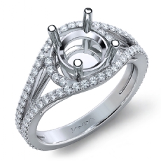 U Shared Prong Diamond Engagement Ring Round Semi Mount 14k White Gold 0.9Ct