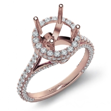 Round Diamond Engagement 14k Rose Gold Halo U Shape Cut Semi Mount Ring  (1.3Ct. tw.)