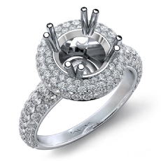 Halo Pave Set Diamond Engagement Round Semi Mount 14K White Gold Ring 1.24Ct.