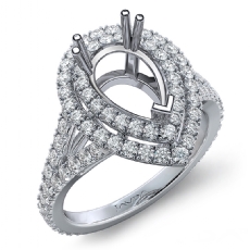 French V Cut Pave Diamond Engagement Ring Pear Semi Mount 14k White Gold 1.3Ct
