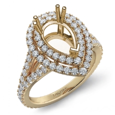 French V Cut Pave Diamond Engagement Ring Pear Semi Mount 14k Gold Yellow  (1.3Ct. tw.)