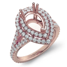 French V Cut Pave Diamond Engagement Ring Pear Semi Mount 14k Rose Gold  (1.3Ct. tw.)