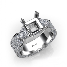 3 Stone Princess Cut Diamond Engagement Semi Mount Ring 14k White Gold 2.4Ct.