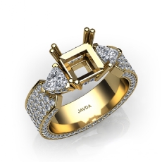 3 Stone Princess Cut Diamond Engagement Semi Mount Ring 14k Gold Yellow  (2.4Ct. tw.)