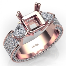 3 Stone Princess Cut Diamond Engagement Semi Mount Ring 14k Rose Gold  (2.4Ct. tw.)