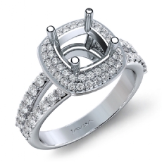 2 Row Halo Pave Diamond Engagement Cushion Ring 14K White Gold Semi Mount 0.70Ct