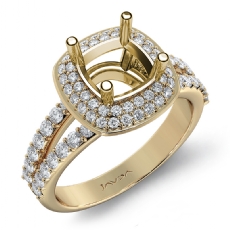2 Row Halo Pave Diamond Engagement Cushion Ring 14k Gold Yellow Semi Mount  (0.7Ct. tw.)