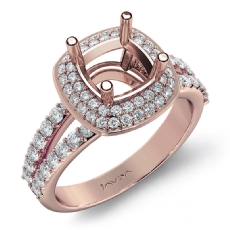 2 Row Halo Pave Diamond Engagement Cushion Ring 14k Rose Gold Semi Mount  (0.7Ct. tw.)