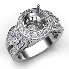 3 Stone Round Diamond Vintage style Engagement Halo Ring Set 14K White Gold Semi-Mount 1.85Ct