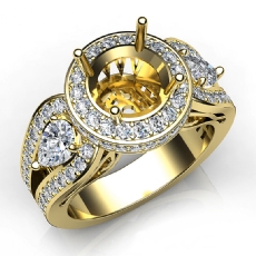 3 Stone Round Diamond Vintage style Engagement Halo Ring Set 14k Gold Yellow Semi-Mount  (1.85Ct. tw.)