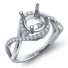 Diamond Engagement Ring Round Semi Mount 14K White Gold Halo Pave Setting 0.34Ct