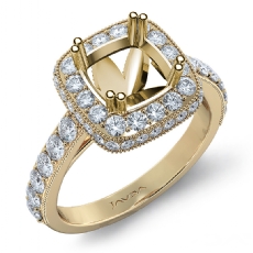 Halo Pave Diamond Engagement Cushion Semi Mount Ring 14k Gold Yellow Band (1.1Ct. tw.)