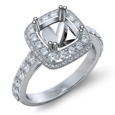1.1Ct Halo Pave Diamond Engagement Cushion Semi Mount Ring 14K White Gold Band