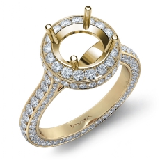 Round Diamond Engagement Ring Pave Semi Mount 14k Gold Yellow Wedding Band  (1.9Ct. tw.)