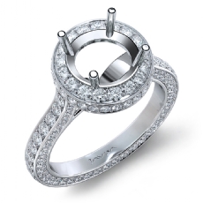 Round Diamond Engagement Ring Pave Semi Mount 14K White Gold Wedding Band 1.9Ct