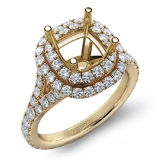 French Cut Halo Diamond Engagement Ring Cushion Semi Mount 14k Gold Yellow  (1.4Ct. tw.)