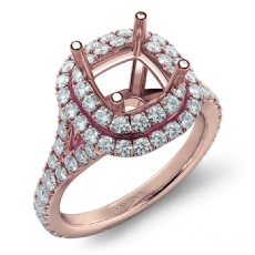 French Cut Halo Diamond Engagement Ring Cushion Semi Mount 14k Rose Gold  (1.4Ct. tw.)