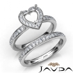 Heart Halo Diamond Semi Mount Engagement Ring Bridal Set 18k White Gold 0.95Ct - javda.com 