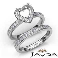 Heart Halo Diamond Semi Mount Engagement Ring Bridal Set 14K White Gold 0.95Ct
