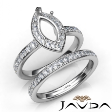 Marquise Halo Diamond SemiMount Engagement Ring Bridal Set 14K White Gold 0.95Ct