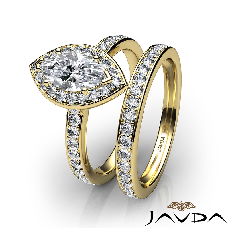 Framed Micro Pave Bridal Set diamond Ring 14k Gold Yellow