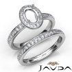 Oval Halo Diamond Semi Mount Engagement Ring Bridal Set 18k White Gold 0.95Ct - javda.com 