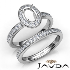 Oval Halo Diamond Semi Mount Engagement Ring Bridal Set 14K White Gold 0.95Ct